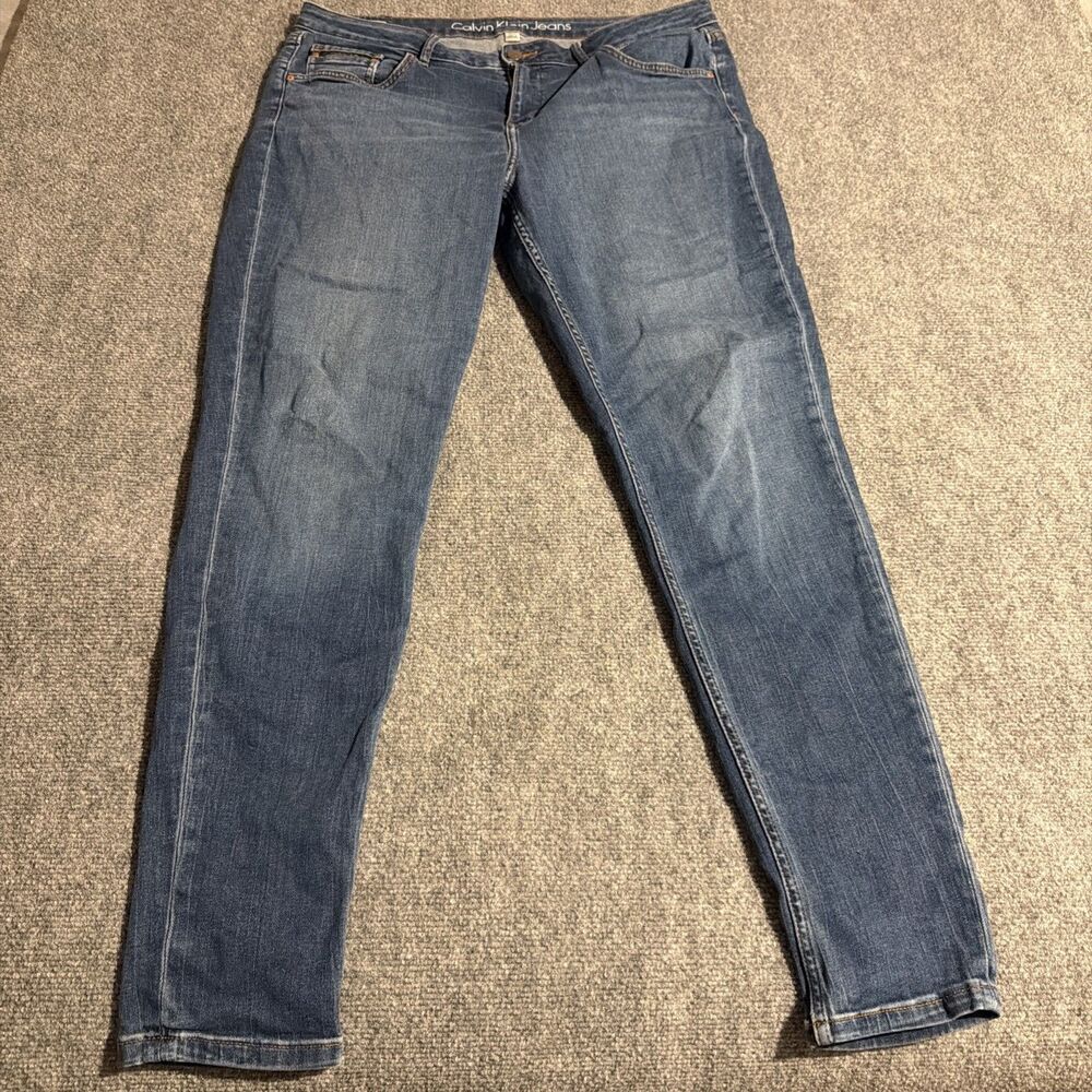 Calvin Klein Jeans Womens 33x32 Blue Dark Wash Curvy Skinny Stretchy 5 Pocket